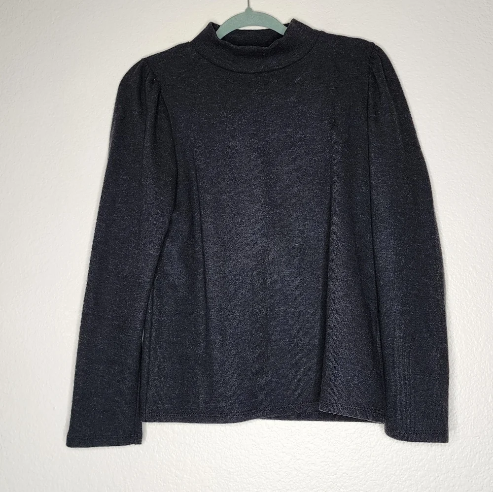 Madewell Gray (Re)sourced Plush Mockneck Puff-Sleeve Sweater M